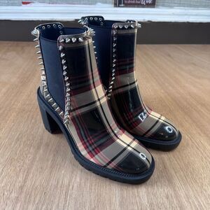 Jessica Simpson Plaid Studded Ankle Boots Chunky Heel Punk Grunge Women’s 8.5